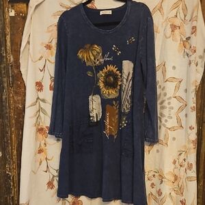 JESS & JANE LONG SLEEVE A LINE 100% Cotton Made In USA FLOWY DRESS